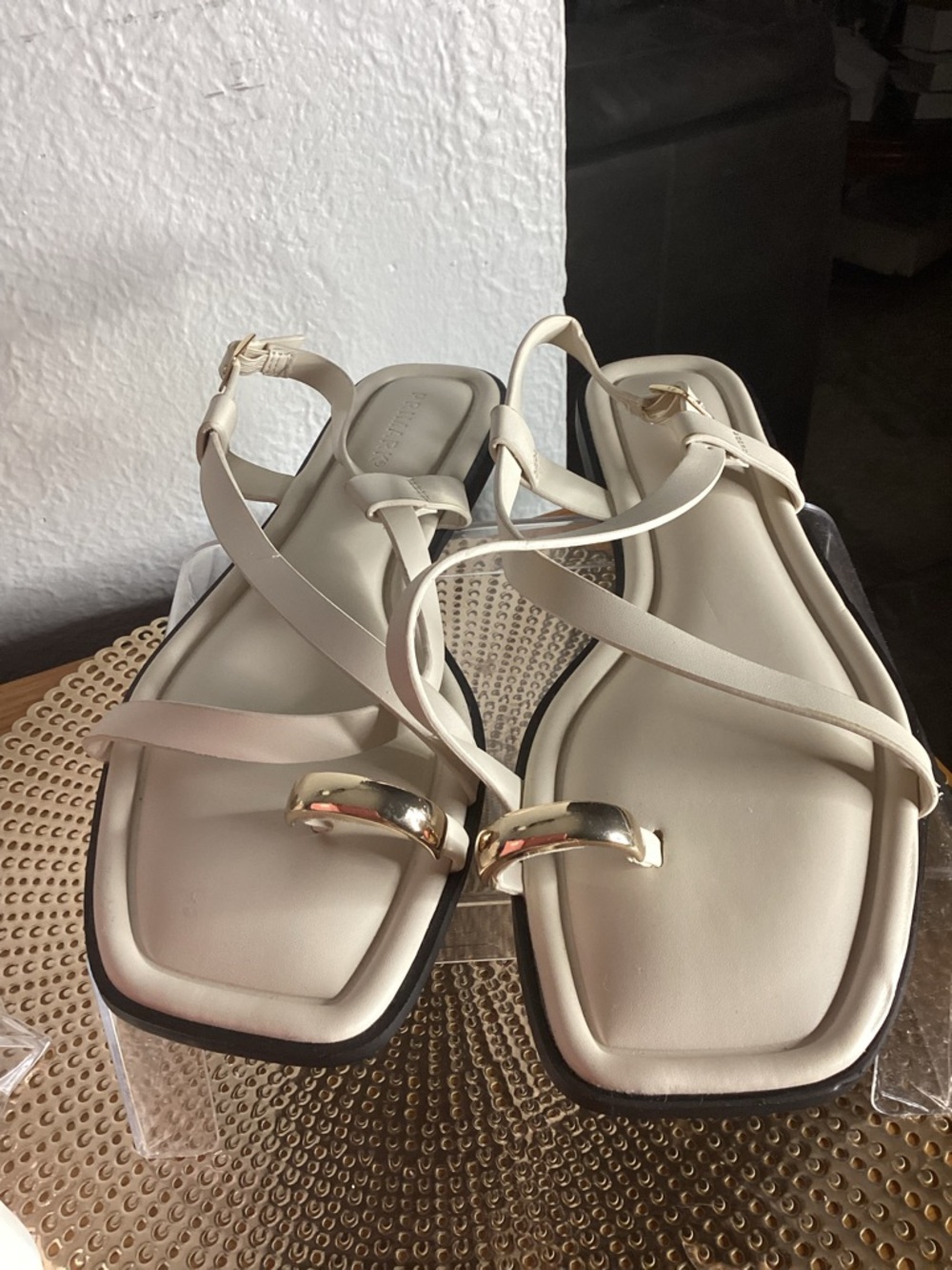 Primark Cream Strappy Sandals with Gold Accent